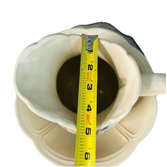 McCoy White Ironstone Pitcher Bowl # 7529 Ribbed & Flower Design Vintage USA - Picture 12 of 14